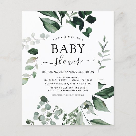 Budget Baby shower Greenery Botanical Invitation Flyer (Voorkant)