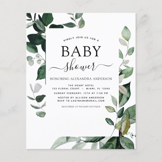 Budget Baby Shower Groene Botanische Elementen (Voorkant)