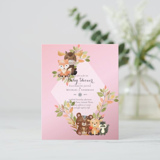 BUDGET BABY SHOWER INVITATIONS - Woodland Animals (Staand voorkant)