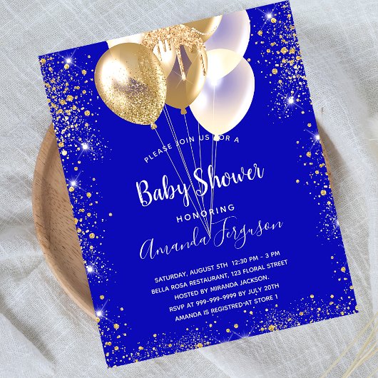 Budget baby shower koninklijke blauwe gouduitnodig