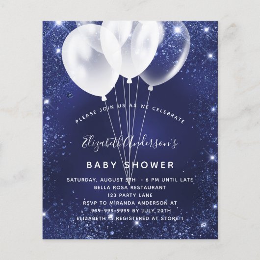 Budget Baby shower marvy blue ballonuitnodiging (Voorkant)