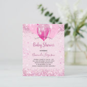 Budget Baby shower meisje roze glitter uitnodiging (Staand voorkant)