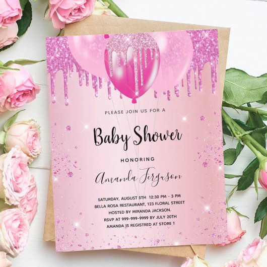 Budget Baby shower meisje roze glitterballonnen