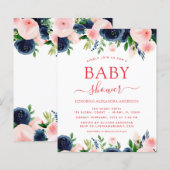 Budget Baby shower Navy Blue Blush Pink Floral (Voorkant / Achterkant)