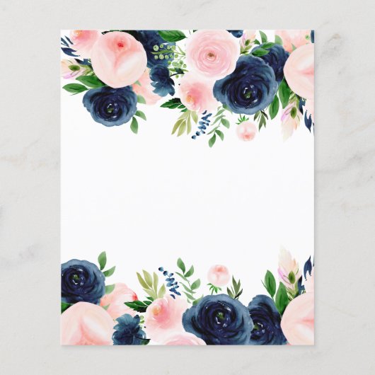 Budget Baby shower Navy Blue Blush Pink Floral Flyer (Achterkant)