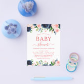Budget Baby shower Navy Blue Blush Pink Floral Flyer (Enkel)