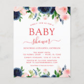 Budget Baby shower Navy Blue Blush Pink Floral Flyer (Voorkant)