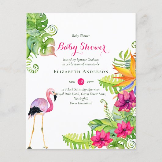 BUDGET Baby shower NODIG TROPISCHE Flamingo Thema (Voorkant)