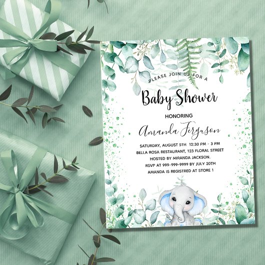 Budget Baby shower olifant eucalyptus-uitnodiging