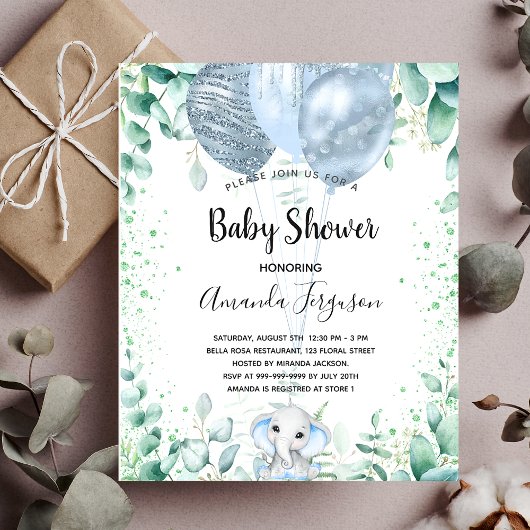 Budget Baby shower olifant eucalyptus-uitnodiging Flyer