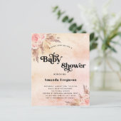 Budget Baby shower pampas blush roze uitnodiging (Staand voorkant)