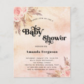 Budget Baby shower pampas blush roze uitnodiging (Voorkant)