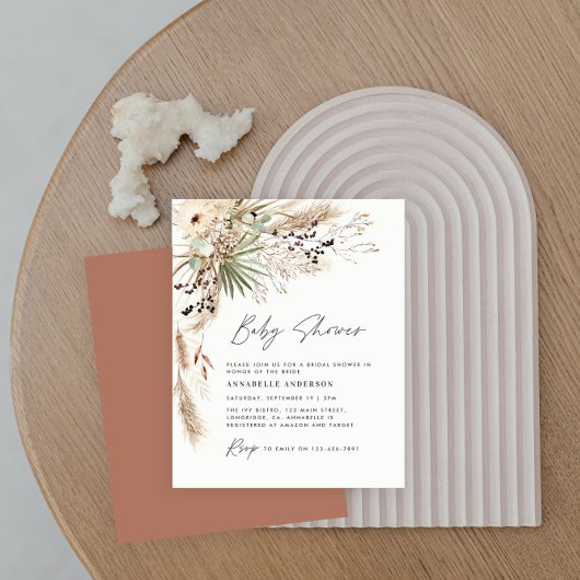 Budget baby shower pampas modern boho elegant flyer