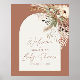 Budget baby shower pampas modern terracotta rustic poster