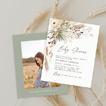 Budget baby shower pampas moderne groene elegant flyer<br><div class="desc">Budget baby shower pampas gras en eucalyptus modern boho elegant,  stijlvol design voor fotofeesten. In een hedendaagse terracotta,  groene,  natuurlijke,  crème- en zwarte kleurweg.</div>