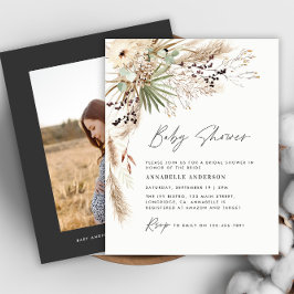 Budget baby shower pampas moderne zwarte foto flyer