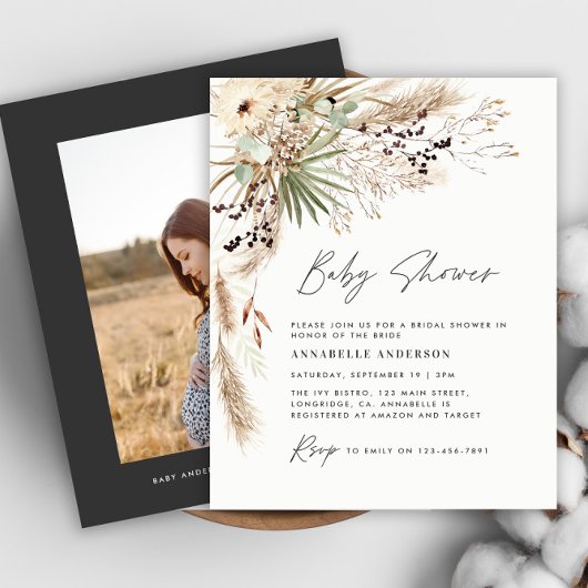 Budget baby shower pampas moderne zwarte foto flyer