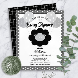 Budget Baby Shower Plezier Zwart Wit Lam Uitnodigi