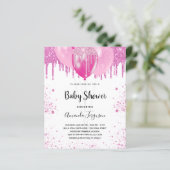 Budget Baby shower roze glitter girl uitnodiging (Staand voorkant)