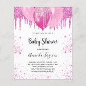 Budget Baby shower roze glitter girl uitnodiging (Voorkant)