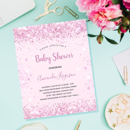 Budget Baby shower roze glitter girl uitnodiging
