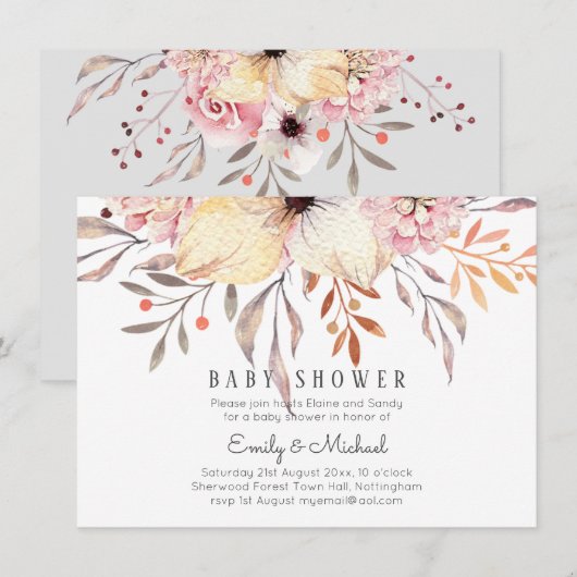 BUDGET Baby Shower Roze Perzik Bloemen (Voorkant / Achterkant)