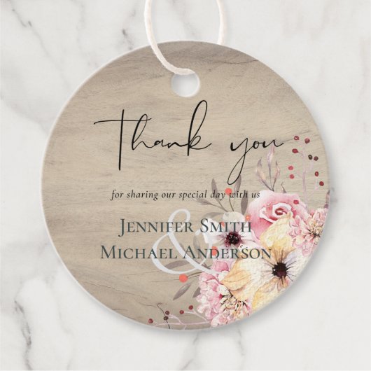 BUDGET Baby Shower Roze Perzik Bloemen Bedankjes Labels (Voorkant)