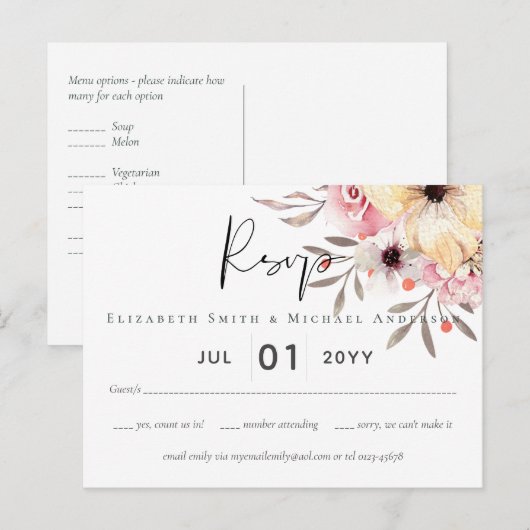 BUDGET Baby Shower Roze Perzik Bloemen Briefkaart (Voorkant / Achterkant)