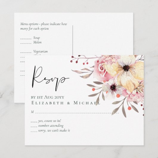 BUDGET Baby Shower Roze Perzik Bloemen Briefkaart (Voorkant / Achterkant)