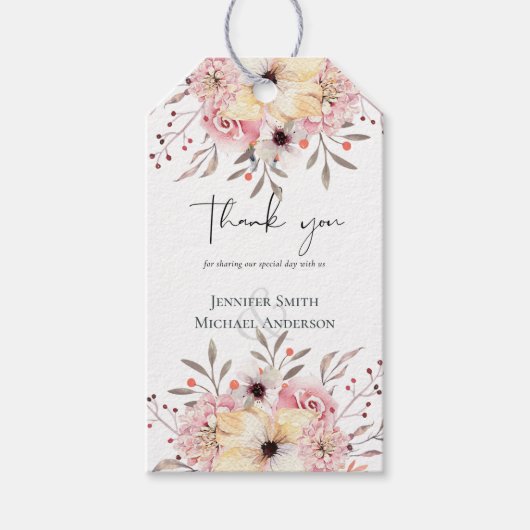 BUDGET Baby Shower Roze Perzik Bloemen Cadeaulabel (Voorkant)