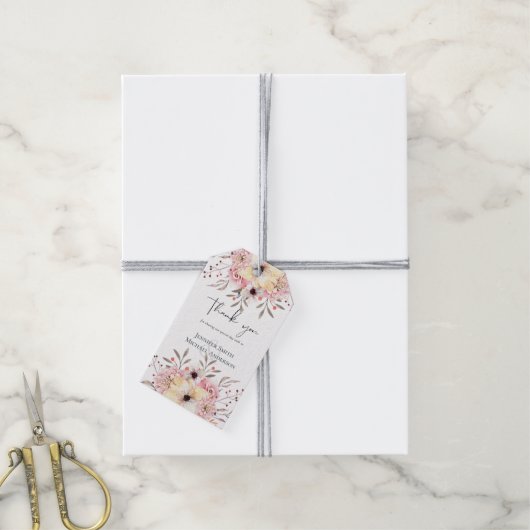 BUDGET Baby Shower Roze Perzik Bloemen Cadeaulabel (Met Touw)