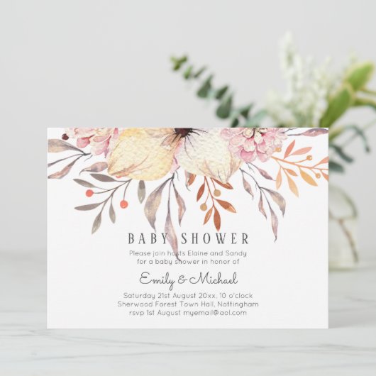 BUDGET Baby Shower Roze Perzik Bloemenfeestje Kaart (Staand voorkant)