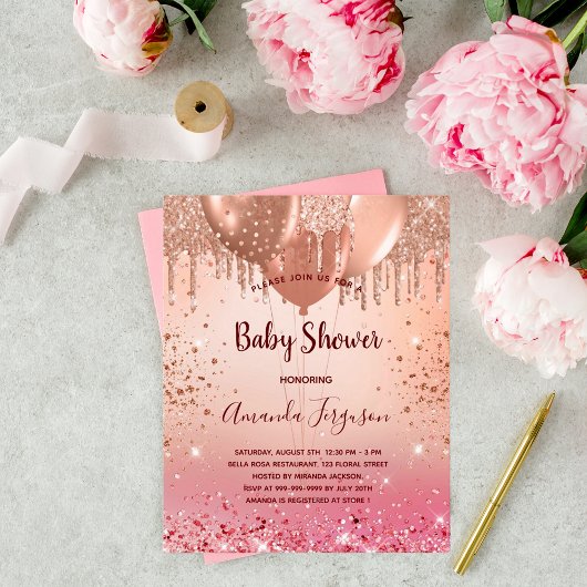 Budget Baby Shower roze roze goud glitters feestje