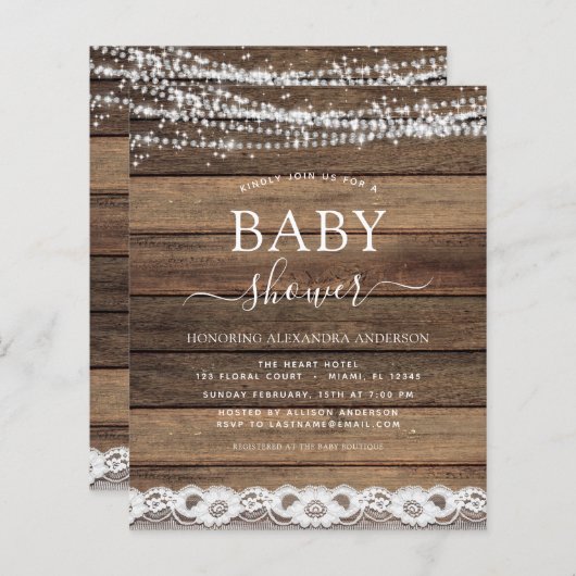 Budget Baby shower Rustic Farmhouse Lace (Voorkant / Achterkant)