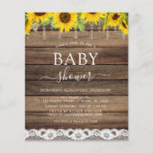 Budget Baby Shower Rustic Sunflower Invitation Flyer (Voorkant)