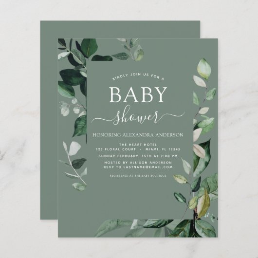 Budget Baby shower Sage Green Botanical (Voorkant / Achterkant)