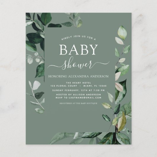 Budget Baby shower Sage Green Botanical (Voorkant)