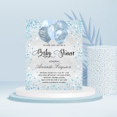Budget baby shower Silver Blue Glitter-uitnodiging