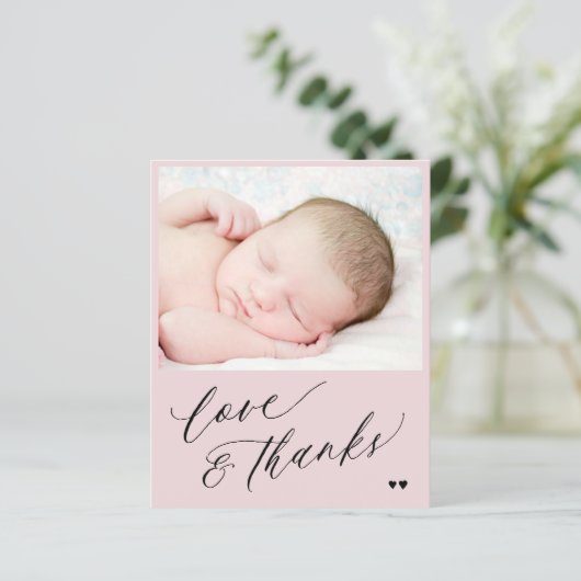Budget baby shower simpele foto bedankt (Staand voorkant)