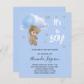 Budget Baby shower teddy bek boy Blue-uitnodiging (Voorkant / Achterkant)