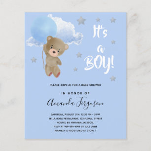 Budget Baby shower teddy bek boy Blue-uitnodiging
