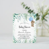 Budget Baby shower-teddy boy eucalyptus-uitnodigin (Staand voorkant)
