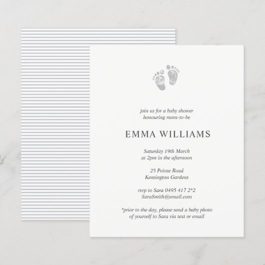 Budget Baby shower Uitnodiging grijze voetafdruk (Voorkant / Achterkant)