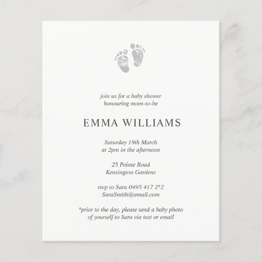 Budget Baby shower Uitnodiging grijze voetafdruk Flyer (Voorkant)