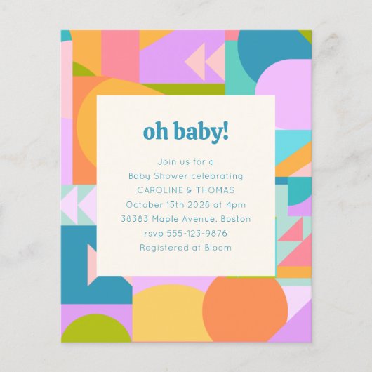 Budget Baby shower Uitnodiging Kleurrijke Geometri (Voorkant)