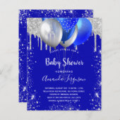 Budget baby shower uitnodiging koninklijk blauw zi (Voorkant / Achterkant)
