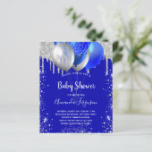 Budget baby shower uitnodiging koninklijk blauw zi (Staand voorkant)