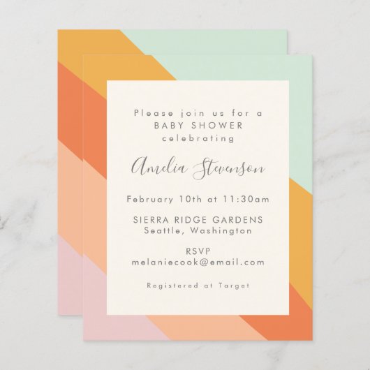 Budget Baby shower Uitnodiging Retro Zomerstrepen (Voorkant / Achterkant)