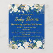 Budget Baby shower Uitnodiging Royal Blue Boy Gold (Voorkant)