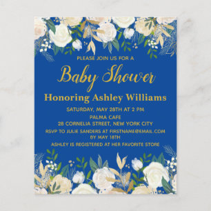 Budget Baby shower Uitnodiging Royal Blue Boy Gold
